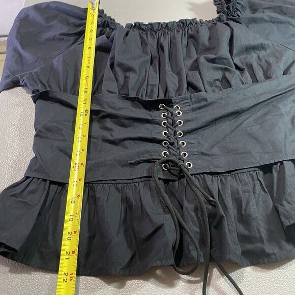 Spoon Jeans Blouse Corset Tie Peplum Elastic Boat Neck Womens 2X Black - Picture 9 of 12